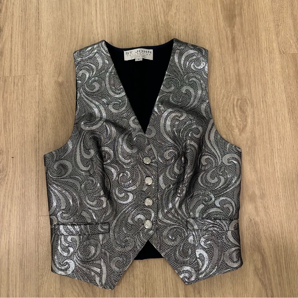 St. John Collection Silver Navy Printed Vest